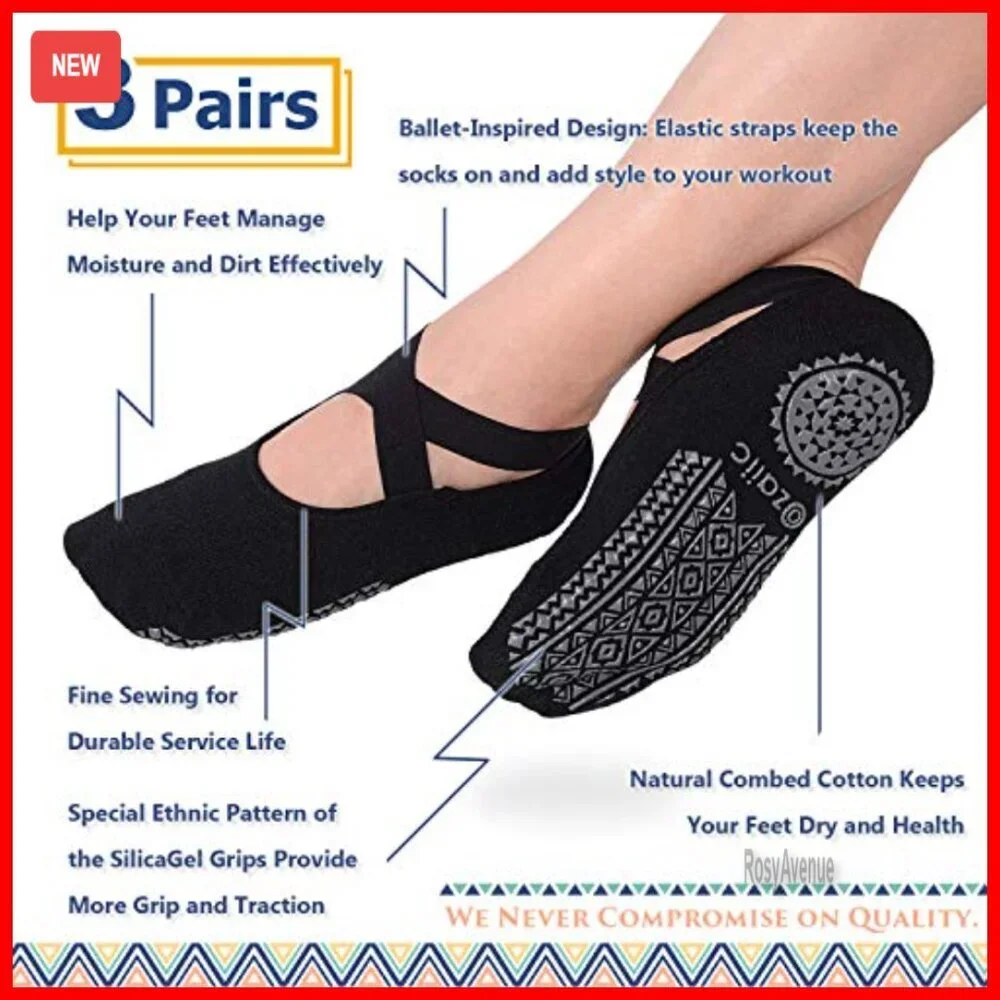 Non-Slip Pilates Socks with Silicone Grips for Yoga Barre Dance Workout